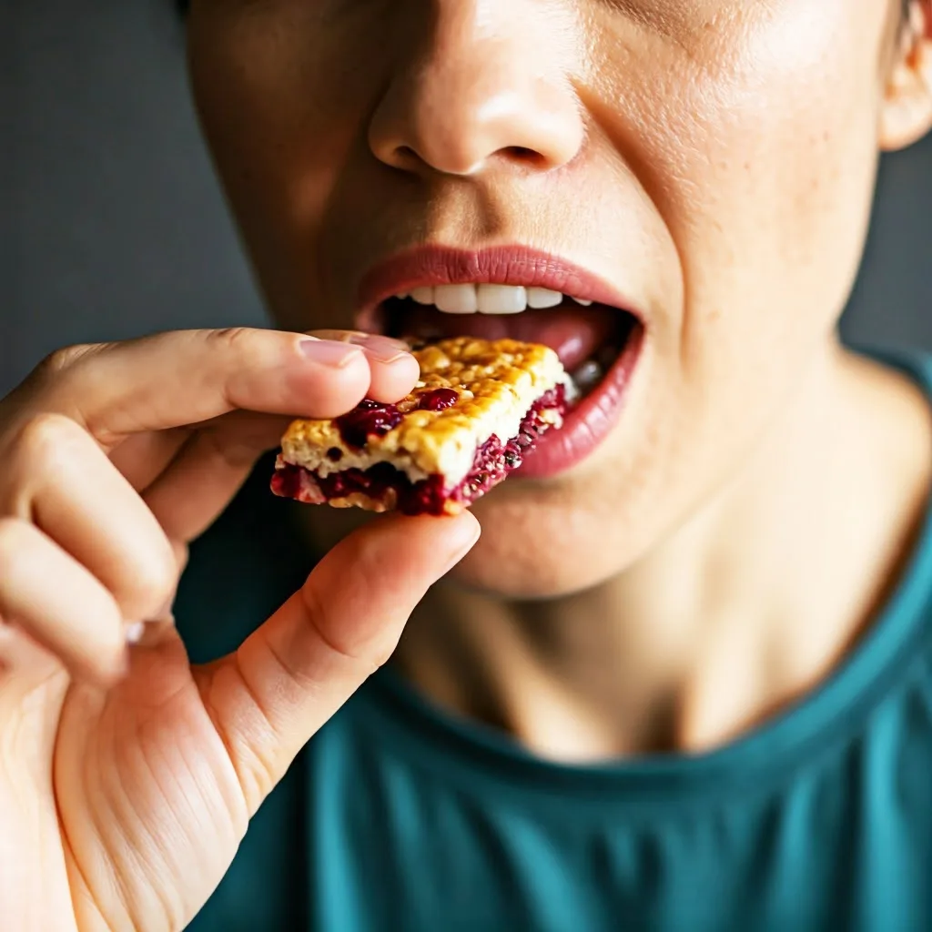 woman eating a granola bar