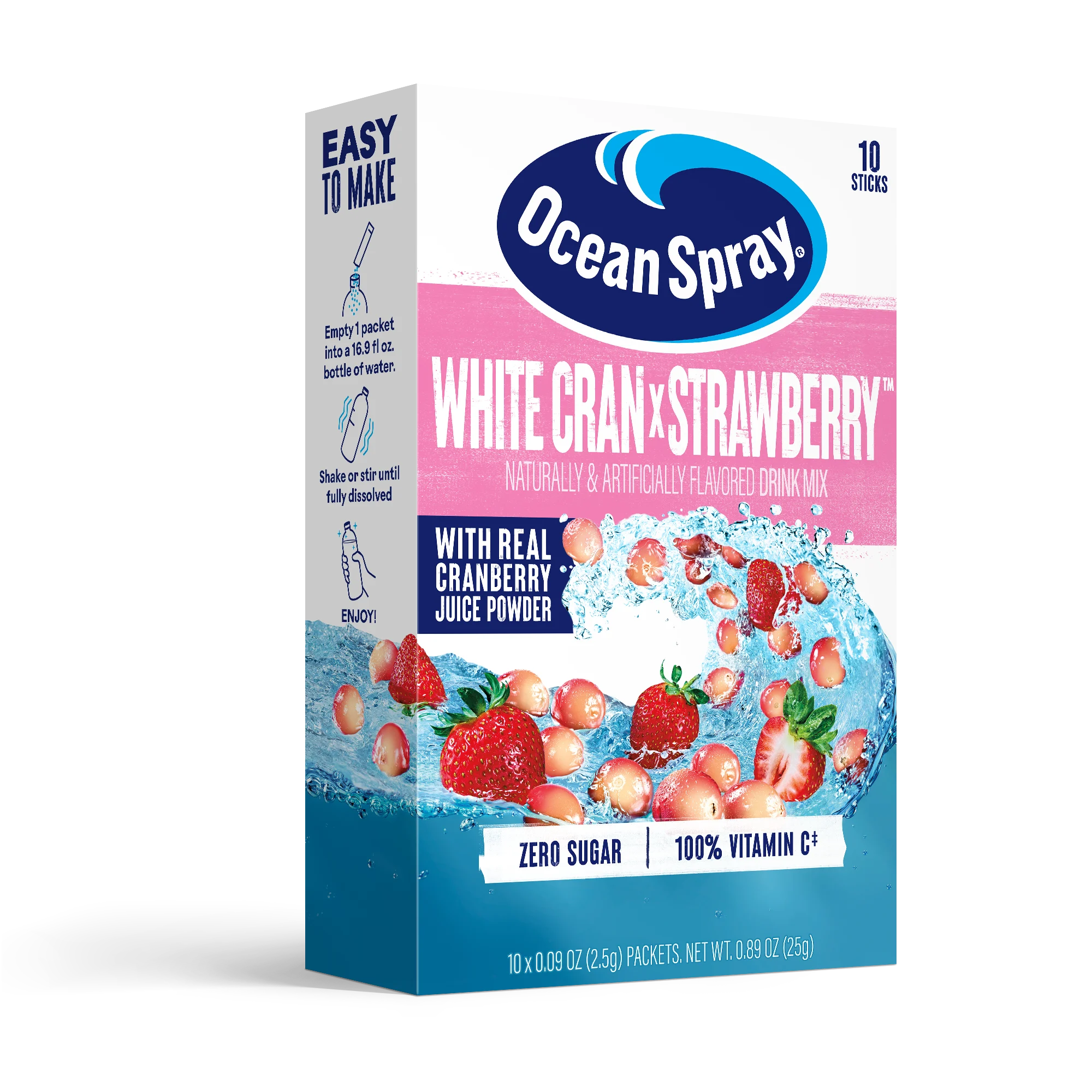 White cran x strawberry zero sugar drink mix packets ocean spray 