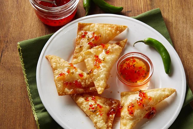 Ruby Red Pepper Jelly Goat Cheese Rangoons