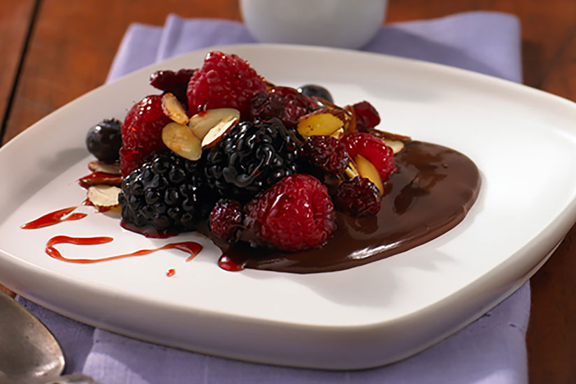 Cranberry Glazed Berries in Dark Chocolate Pools