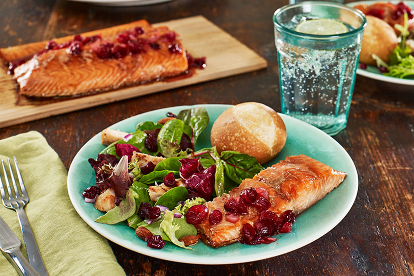 Cedar Planked Salmon with Spiced Cranberry Relish