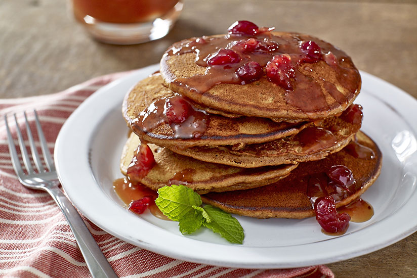 Gingerbread Pancakes with Cranberry Orange Syrup