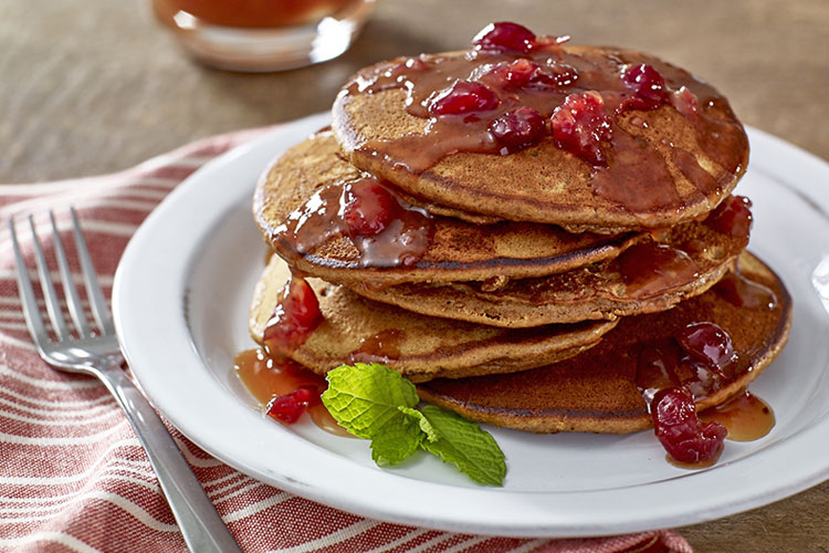 Gingerbread Pancakes with Cranberry Orange Syrup