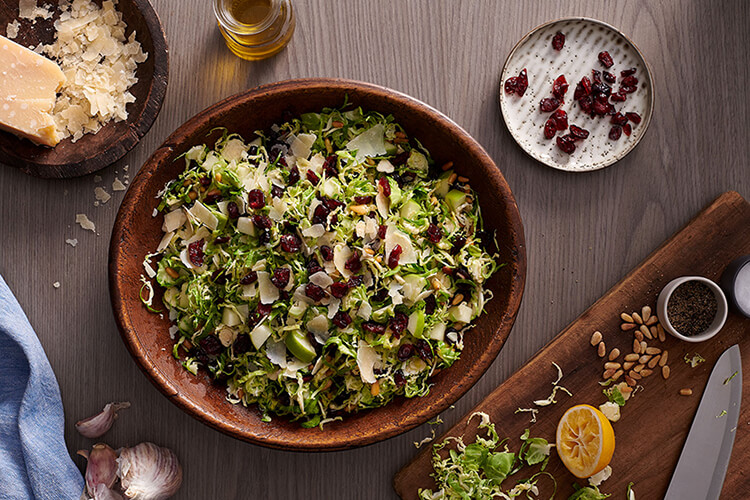Cranberry and Apple Shaved Brussels Sprouts Salad
